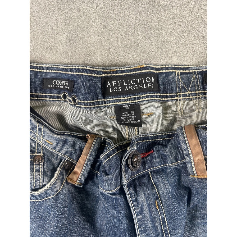 Affliction Los Angeles Cooper Relaxed Fit Jeans Mens 36x34 Blue Distressed Y2K - Picture 6 of 16